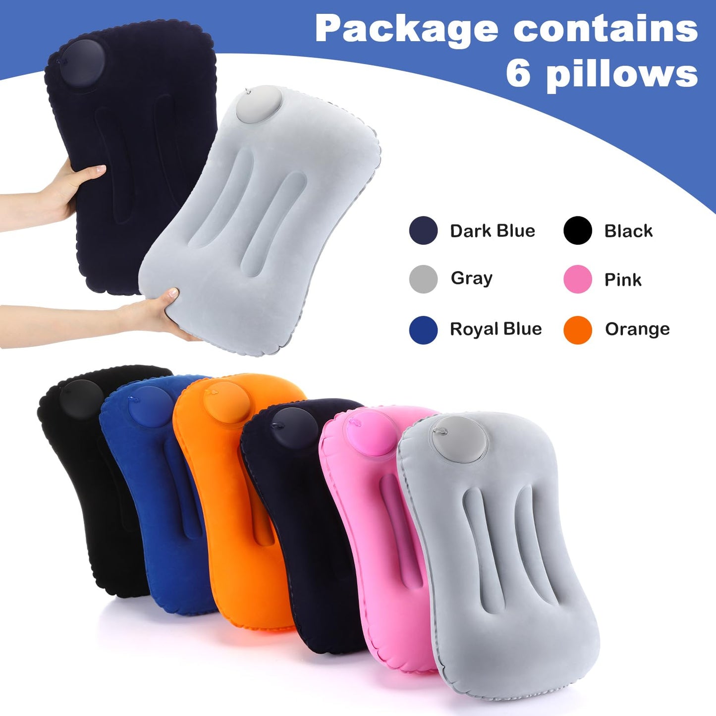 Geelin 6 Pcs Inflatable Travel Camping Pillow Portable Backpacking Pillow with Bag for Neck and Lumbar Support Hiking Sleeping Camping(Colorful)