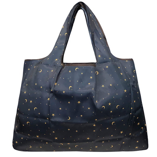 allydrew Large Foldable Tote Nylon Reusable Grocery Bag, Moon & Stars