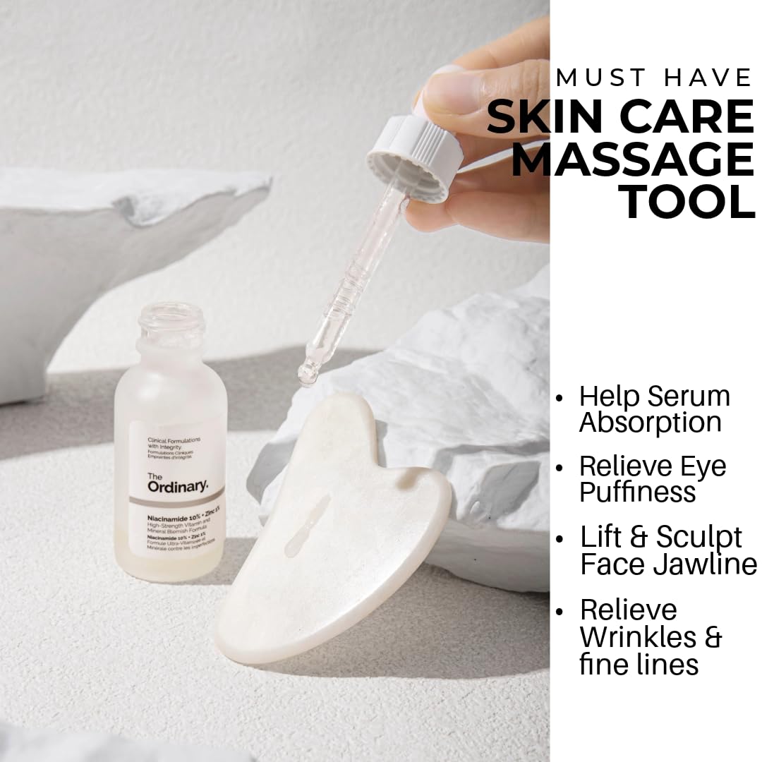 Gua Sha Facial Tools & Jade Roller for Face, Eye & Neck Skin Care, 100% Natural Jade Stone Face Roller Gua Sha Massage Tool, Eye Roller for Puffy Eyes, Facial Self Care Kit for Women (White)