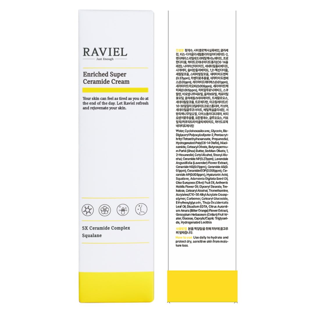 RAVIEL Enriched Super Ceramide Cream Radiance Boosting, Deep Hydration & Tone Enhancing Moisturizer with Niacinamide & Hyaluronic Acid for Dull, Uneven Skin, Korean Skincare, 50ml (1.69 fl oz)