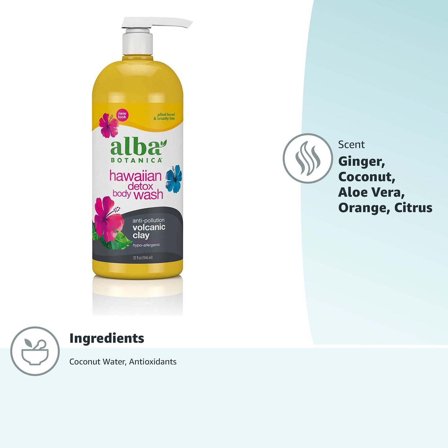 Alba Botanica Hawaiian Detox Body Wash, Anti-Pollution Volcanic Clay, 32 Oz