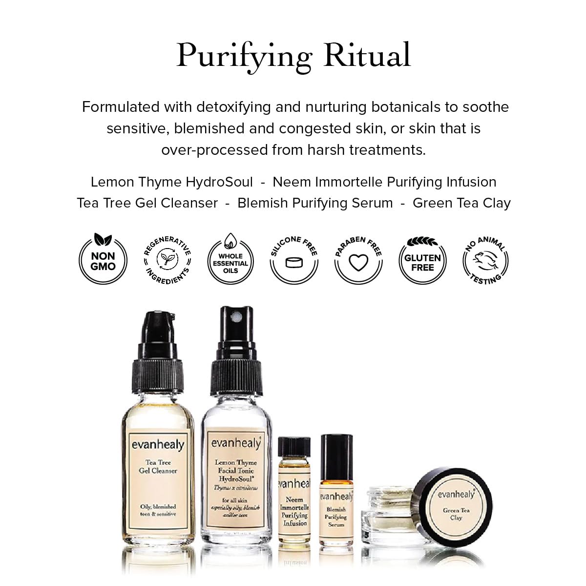 evanhealy Purifying Ritual | Detoxifying Blemish Skin Care Set | 5 Piece Travel Face Care Kit for Congested Skin | Skincare Kit with Facial Mask & Gentle Skin Cleanser | Soothe Redness