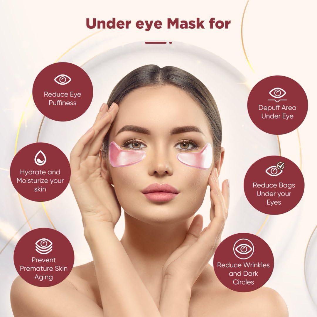 Rokelos Under Eye Patches (20 Pairs), pink Hyaluronic Acid Eye Patches For Puffy Eyes, Dark Circles, Puffiness, Refresh,Revitalizing, Wrinkles, Anti Aging & Face Moisturizer For Women and Men