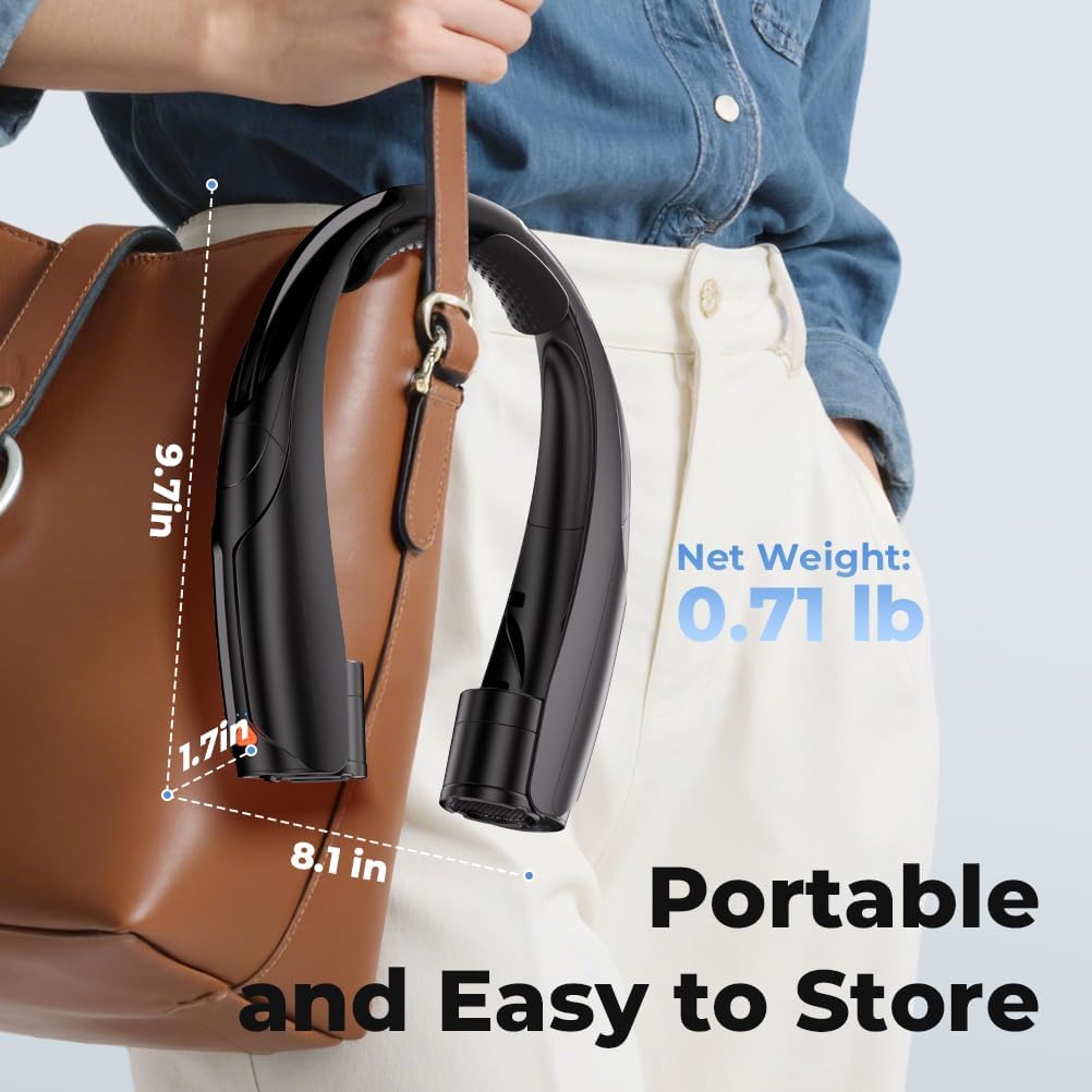 VOSFEEL Outdoor Neck Fan 8000RPM Hurricane Wind, Portable Personal Fan Rechargeable, Proven Battery 20Hrs, 6 Adjustable Cooling Speeds, 360° Airflow, Hands-Free Wearable Fan for Camping Travel, Black