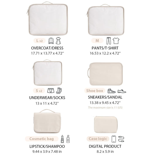 DIMJ Packing Cubes for Travel - 8 Pcs Lightweight Travel Cubes for Packing, Mesh Travel Packing Cubes Travel Packing Organizers with Large Toiletries Bag (Beige)