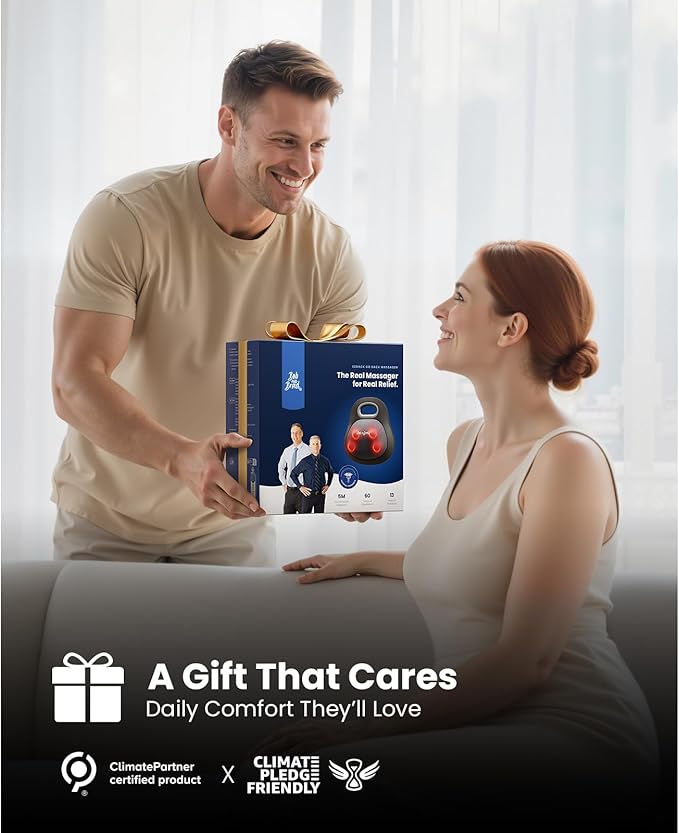 BOB AND BRAD Shiatsu Back Massager with Heat: Rechargeable 4D Kneading EZBack Go Cordless Back Massager Pillow for Pain Relief Deep Tissue, Office Home Relaxation Gifts for Women Men, HSA&FSA Eligible