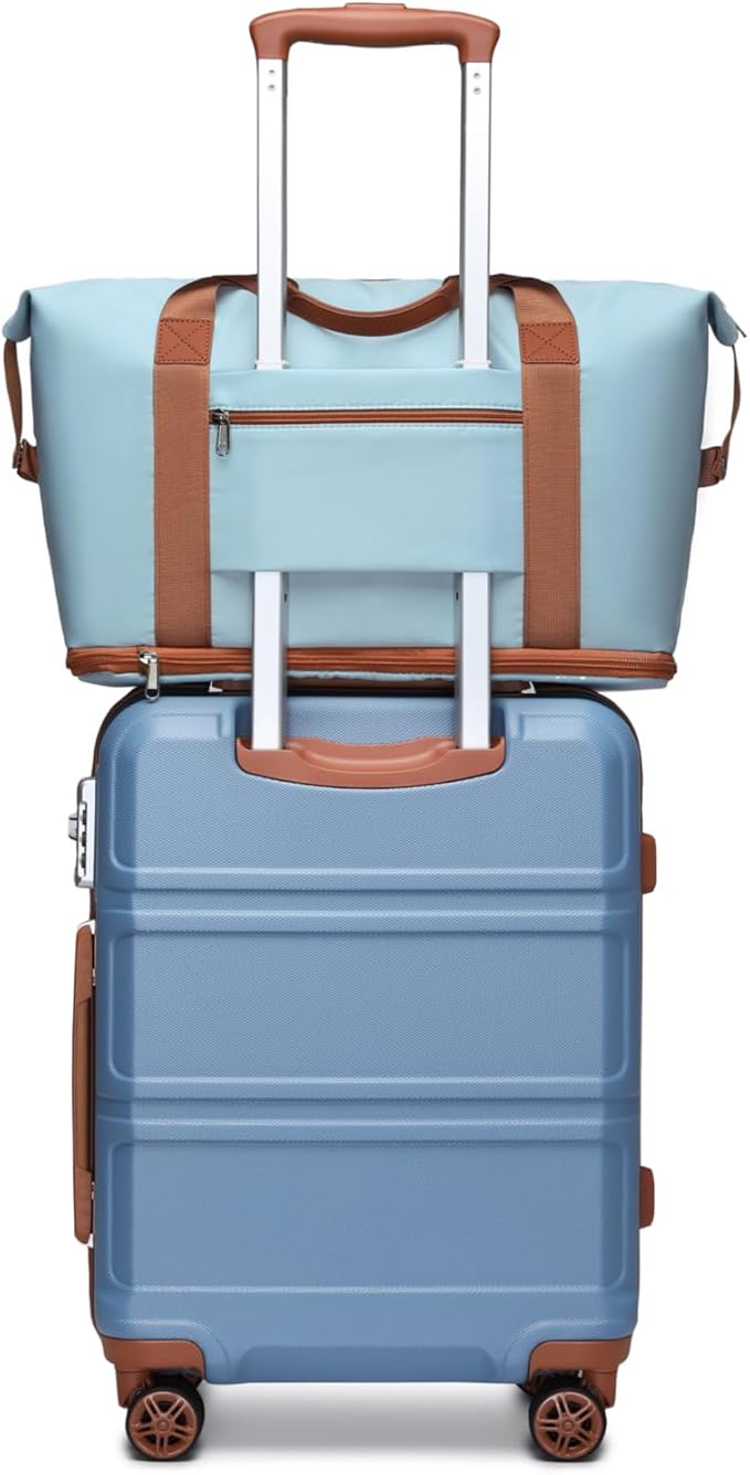 Kono Luggage Set 4 Piece Carry On Hardside Luggage with TSA Lock Spinner Wheels Carry On Suitcase Apricot Blue
