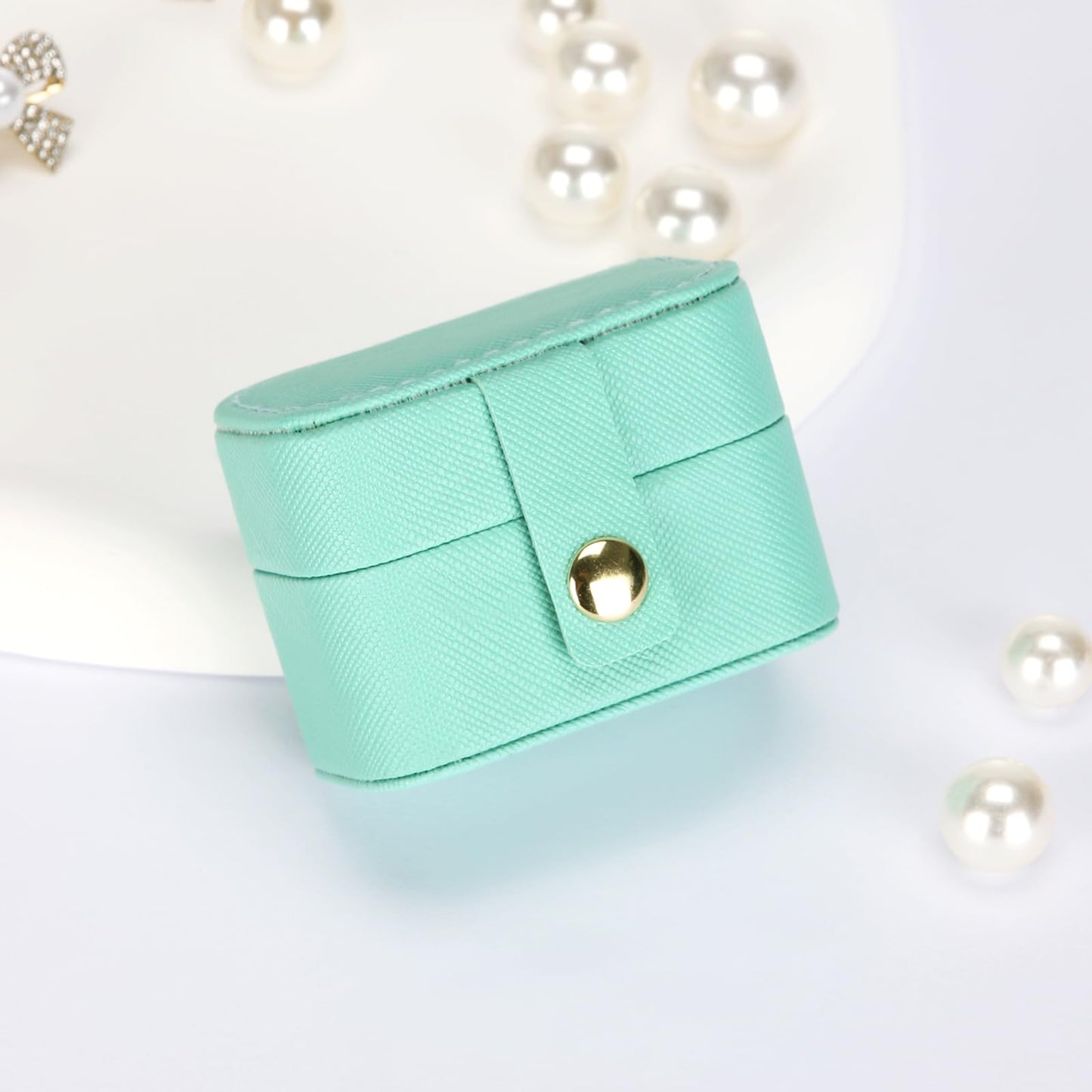 KUKUVR Small Travel Jewelry Box For Ring Stud Earring, Mini Jewelry Ring Holder for Multiple Rings, Portable Jewelry Storage Organizer Case (Blue)