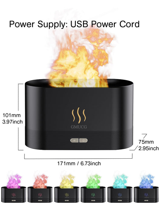 GMUCG 7-Color Flame Essential Oil Diffuser, 180mL Cool Mist Humidifier with Auto-Off, Ultra-Quiet USB Aromatherapy Diffuser for Bedroom, Home, Office - Portable Night Light (Black)