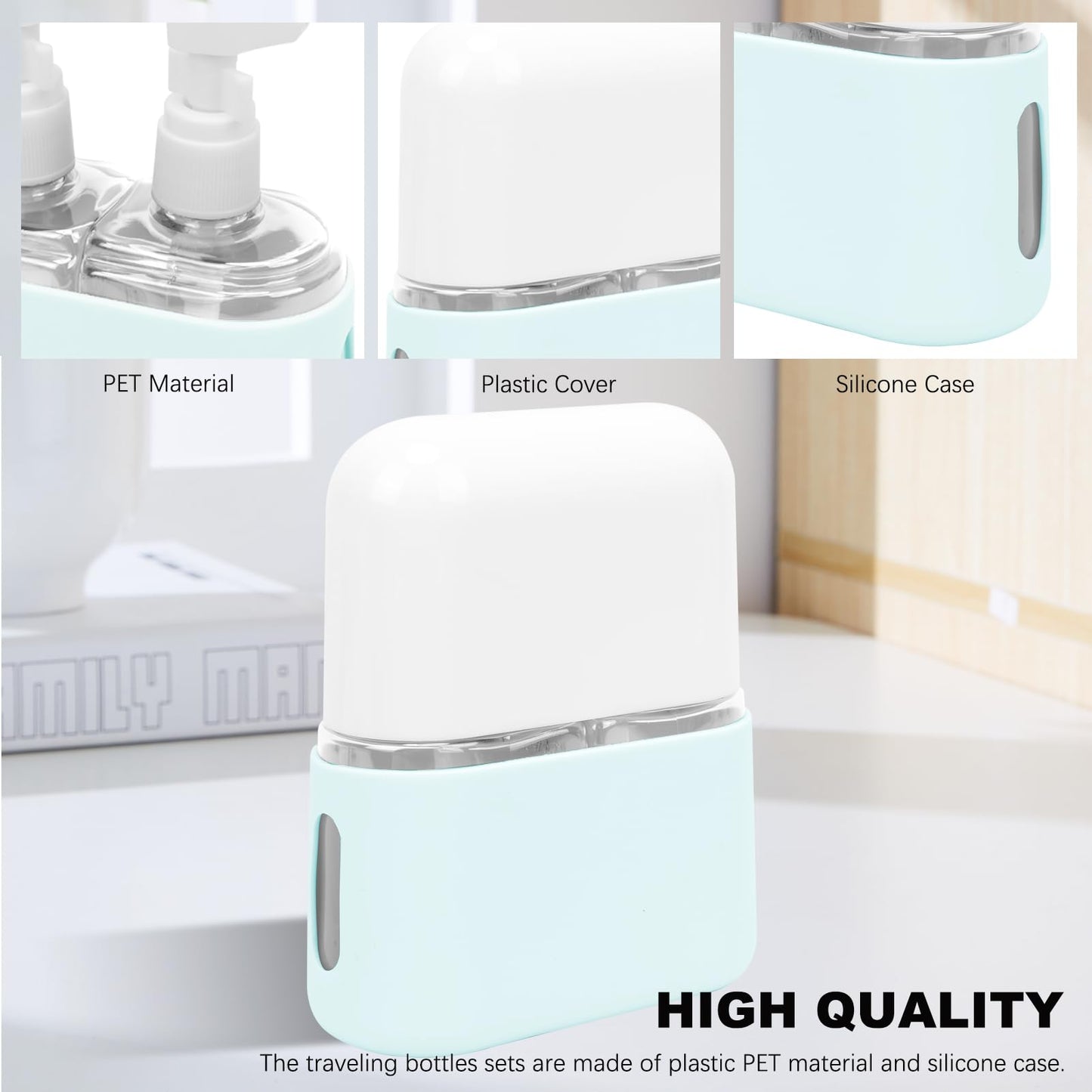 Skycase Travel Bottles - Leak Proof Refillable Tsa Approved Travel Size Toiletries, 2 in 1 Liquid Bottles Containers with Labels and Funnel Airplane Accessories Kits for Lotion Liquid (Blue)