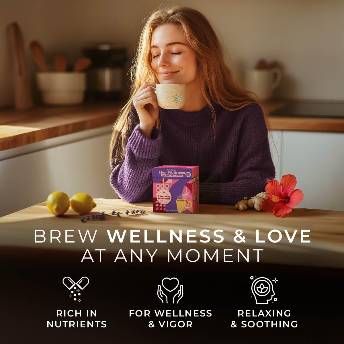 Gya Tea Co Her Wellness Tea Bags Collection (20 Bags) - 7 Flavors Assorted Tea Variety Pack Gift Set with Citrus Mint, Hibiscus, Chamomile & Ginger - Fruit & Herbal Blends