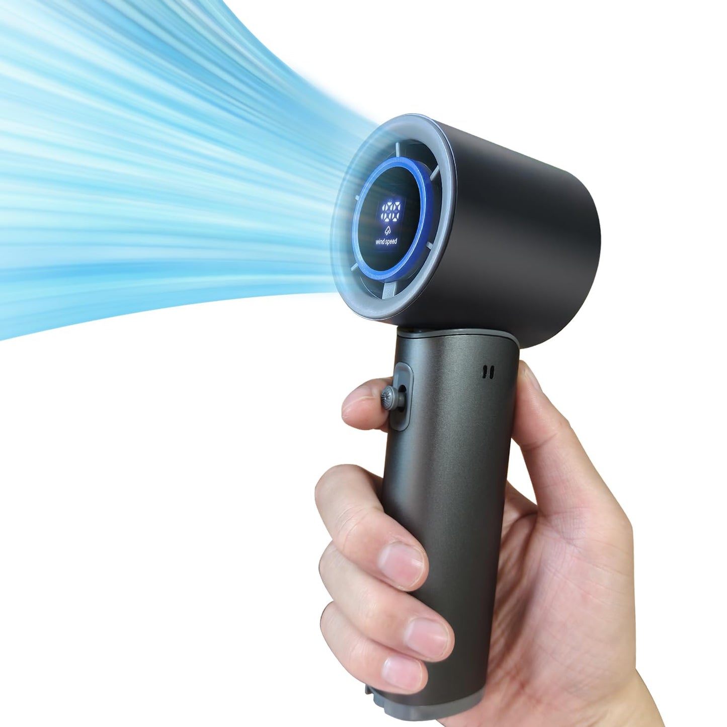 HmXiansen Portable Handheld Fan - 100 Speed Adjustable Turbo Mini Fan, 5000mAh Rechargeable Battery, Metal Body & Digital Display, Personal Desk Fan for Travel, Camping, Office, Outdoor - Grey