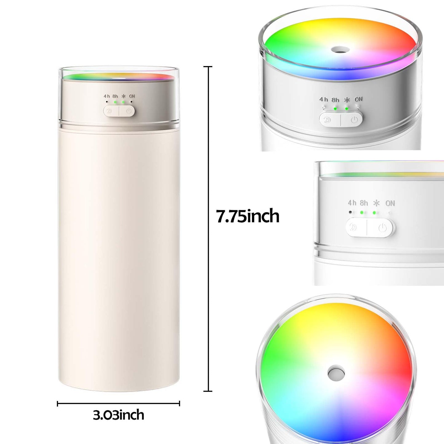 Bunnycare Portable Small Humidifier for Bedroom, 500ml Dual Nozzle Large Mist, Dazzling Light Ambient Light Hydrating, Portable Car Humidifiers, Air Humidifier for Travel, Office, Bedroom (white)