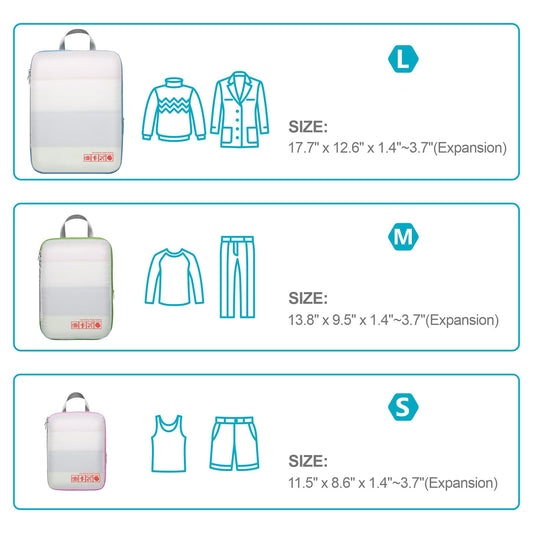 Cambond Compression Packing Cubes for Travel Women - 4 Pack Lightweight Expandable Luggage Packing Organizers Travel Essentials Accassories Bags Compression Cubes for Carry on Suitcases, White