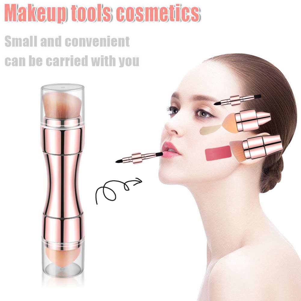 Bling Toman 4 in 1 Makeup Brush, Eyeshadow Eye Lip Face Concealing Blush Foundation Brush All in One Retractable Travel Size Makeup Brush Set (rose gold brush)