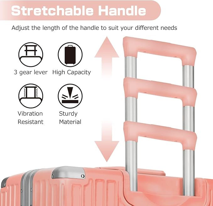 AnyZip Carry On Luggage Aluminium Frame Suitcase PC ABS Hard Shell TSA Lock No Zipper 20In Sakura Pink