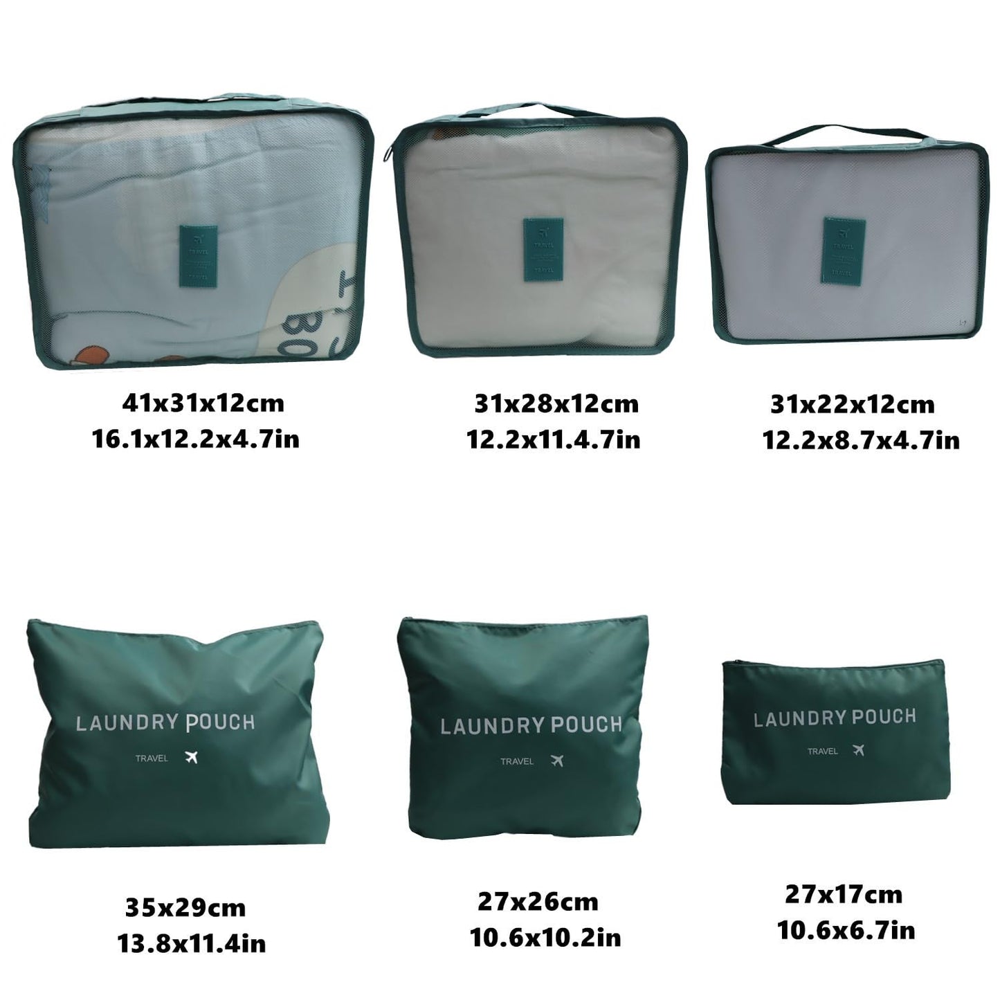 Gbateri 6 Pack Packing Cubes for Suitcases - Compression Luggage Packing Organizers with Laundry Pouch - Travel Storage Bags for Travel Accessories, Clothes, Cosmetics, Toiletries - Dark Green
