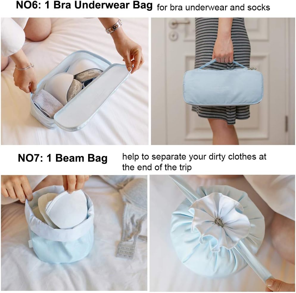 Travel Packing Cubes 8 Pcs Set, Luggage Packing Organizers with Shoe Bag and Toiletry Bag(Light Blue)