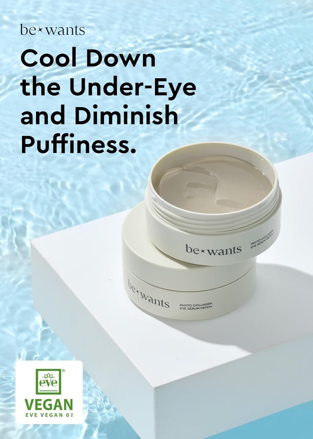BE+WANTS Bewants under eye patches for puffy eyes, Korean under eye mask with vegan collagen and 71.9% bamboo water, patches for dark circles and Cooling, 60 pieces