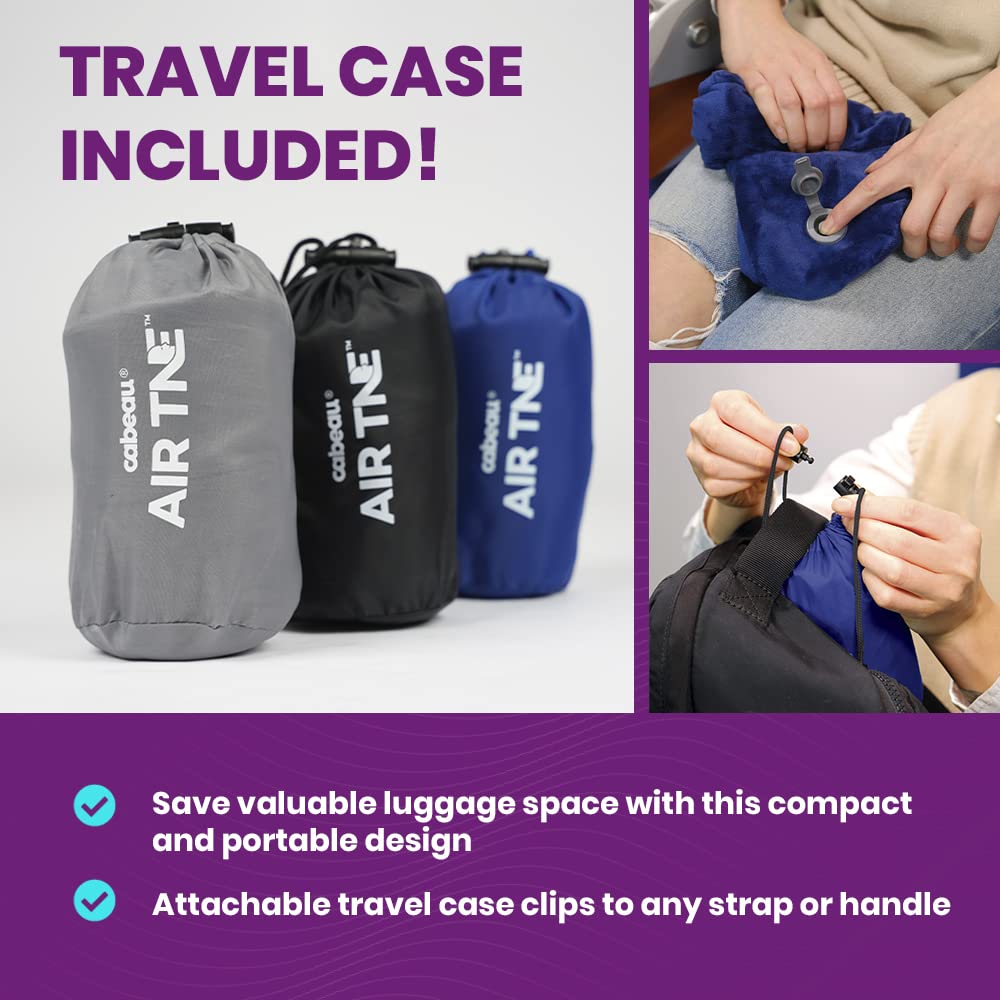Cabeau Inflatable Travel Pillow – Air TNE – Adjustable, Lightweight, and Supportive for Sleeping on Airplanes, Trains, and Cars– Customized Fit and Compact Carrying Case (Royal Blue)