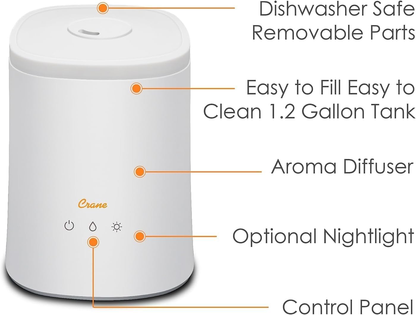 Crane Top Fill Ultrasonic Cool Mist Humidifier for Bedroom and Large Rooms, 1.2 Gallon Essential Oil Diffuser with Nightlight and Auto Shut-Off