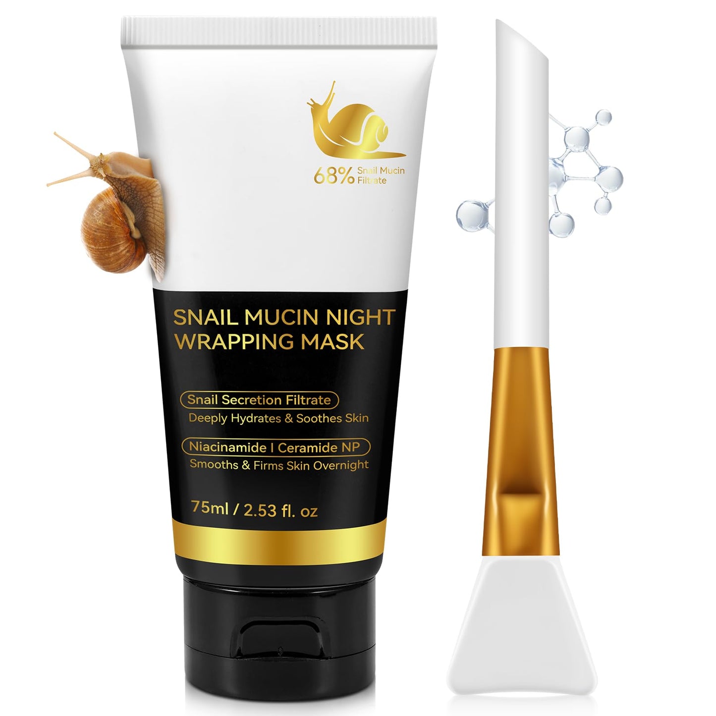 chenyayun 9000PPM Snail Mucin Collagen Overnight Wrapping Peel Off Mask for Intensive Hydrating, Skin Barrier Repairing, Reducing Sagging/Wrinkles/Fine Lines, 2.53 Oz/75 ML