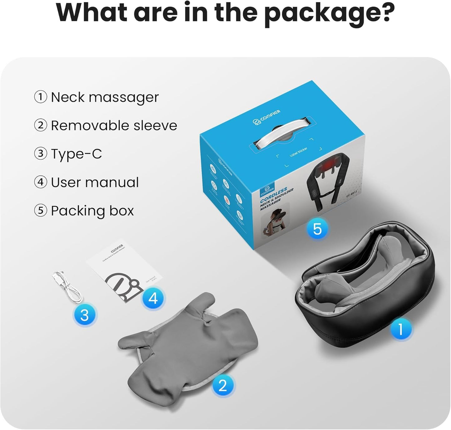 COMFIER Cordless Neck Massager with Heat, 4D Kneading Neck and Shoulder Massager Deep Tissue, Shiatsu Neck Back Massager Pillow, 2 Heating Levels,Gifts for Mom Dad