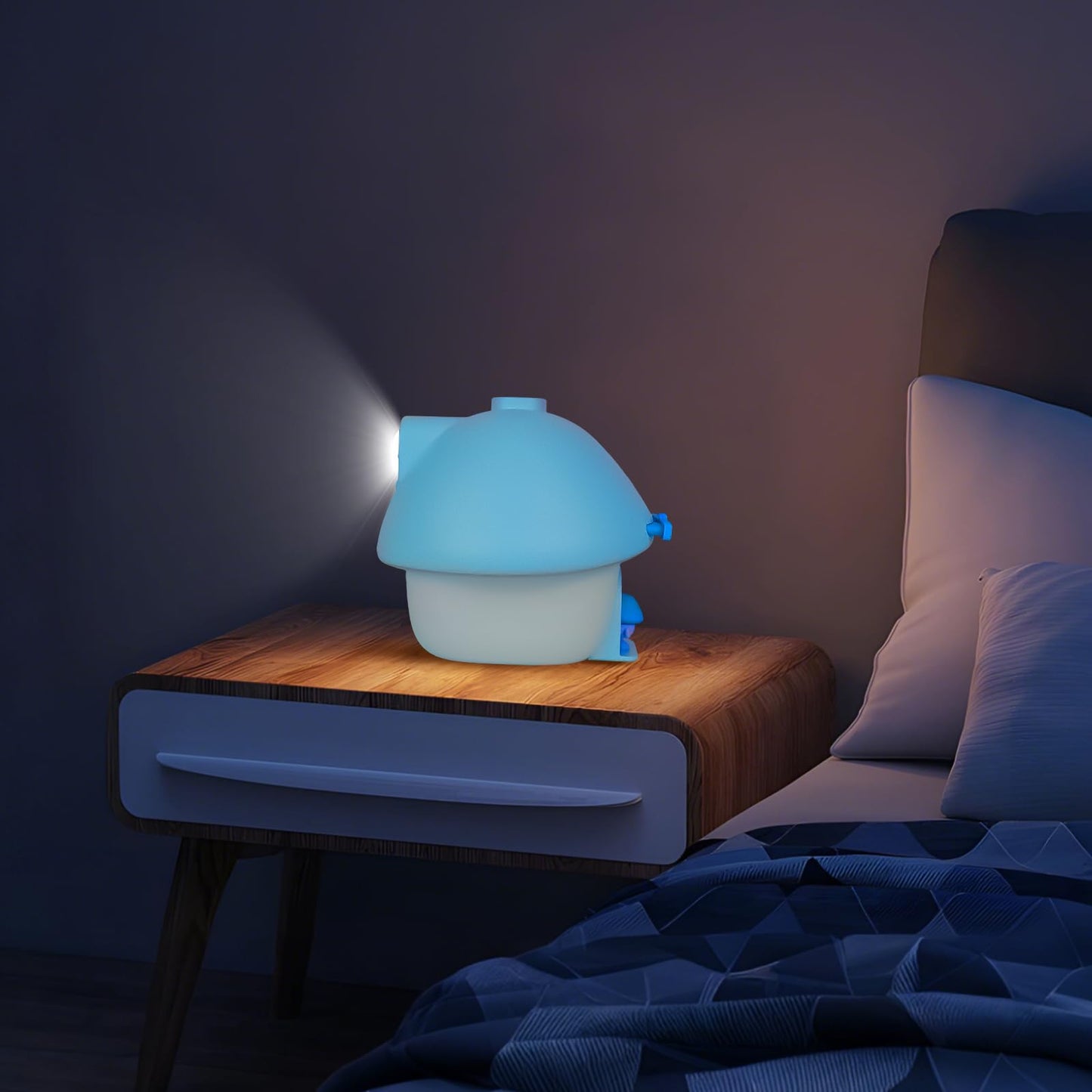 Cute Mushroom House Humidifier, 300ml Small Cool Mist Humidifers, USB Rechargeable Mini Portable Air Humidifer with Night Light for Bedroom, Office, Car, Travel, Indoor Plants (Blue)