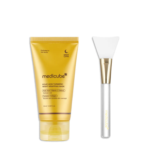 medicube Overnight Glow Duo for Uneven skin Tone: Turmeric Overnight Wrapping Peel Off Mask and Jelly Brush