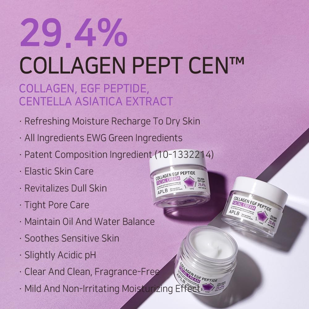 APLB Collagen EGF Peptide Facial Cream | COLLAGEN PEPT CEN™ 29.4% 1.86 FL.OZ/Korean Skincare, Elasticity care, Deep hydration, Revitalize for gentle and improve skin texture