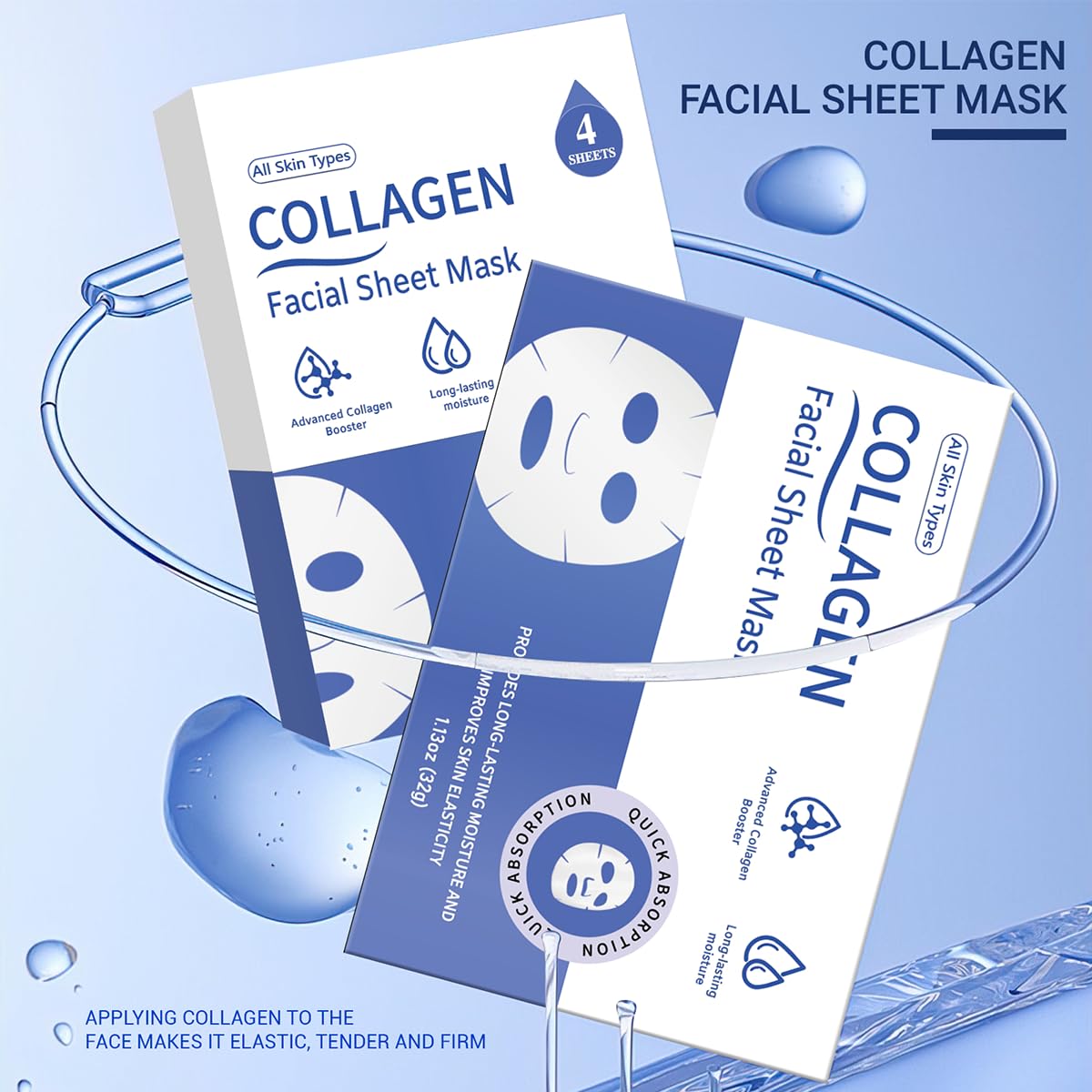 Collagen Face Mask 4-Pack Bio-Collagen Real Deep Overnight Mask for Women’s Skincare Deep Hydration & Pore Tightening Facial Mask