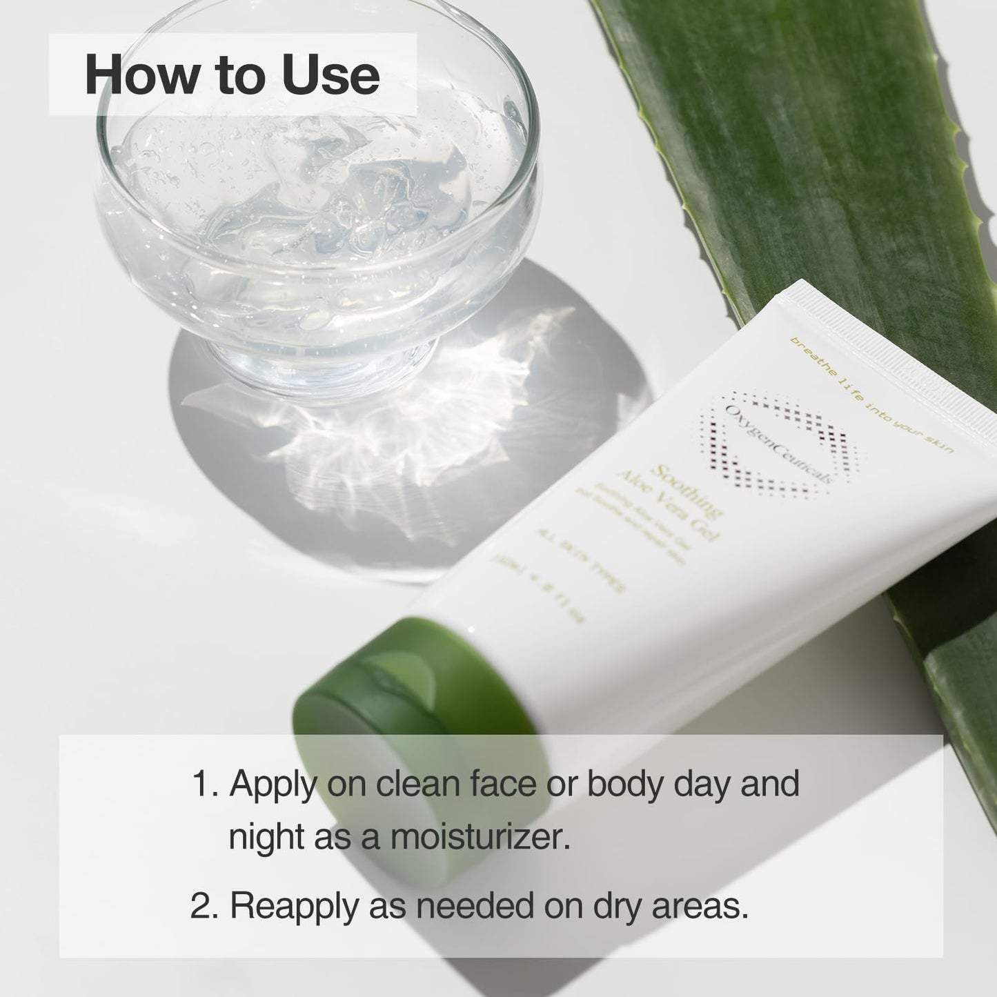 OxygenCeuticals Soothing Aloe Vera Gel (150ml/5 fl. oz) – Natural Hydrating Gel for Face & Body, Moisturizing After-Sun Care with Aloe Vera, Centella Asiatica, and Hyaluronic Acid