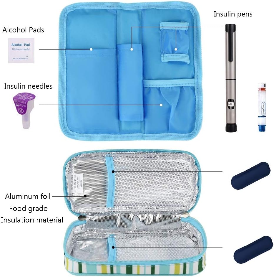 Goldwheat Insulin Cooler Travel Case Diabetic Medication Organizer Medical Cooler Bag with 2 Ice Pack Waterproof and Insulation Liner, Light Blue