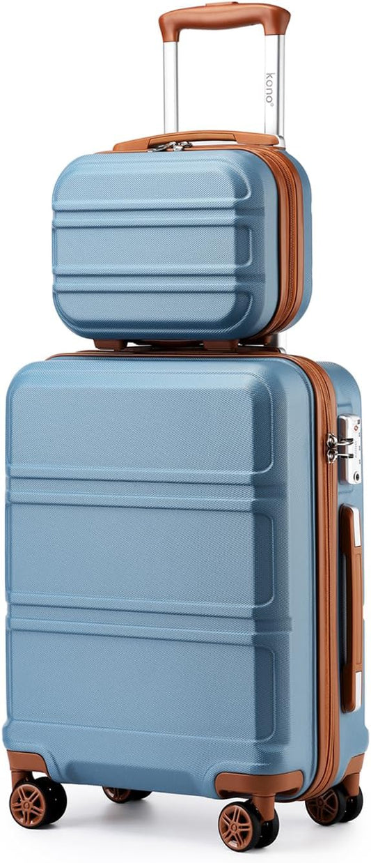 Kono Carry On Luggage Set Lightweight Airline Approved Carry On Suitcase with TSA Lock Spinner Wheels Durable Luggage Hardside Apricot Blue