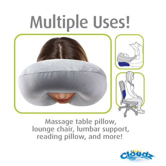 Cloudz Dual Comfort Microbead Airplane Travel Neck Pillow. Soft Cozy Plush Fabric on One Side, Cool Relaxing Spandex on The Other! Customize Your Comfort and Support at Home or On The Go! Bright Pink