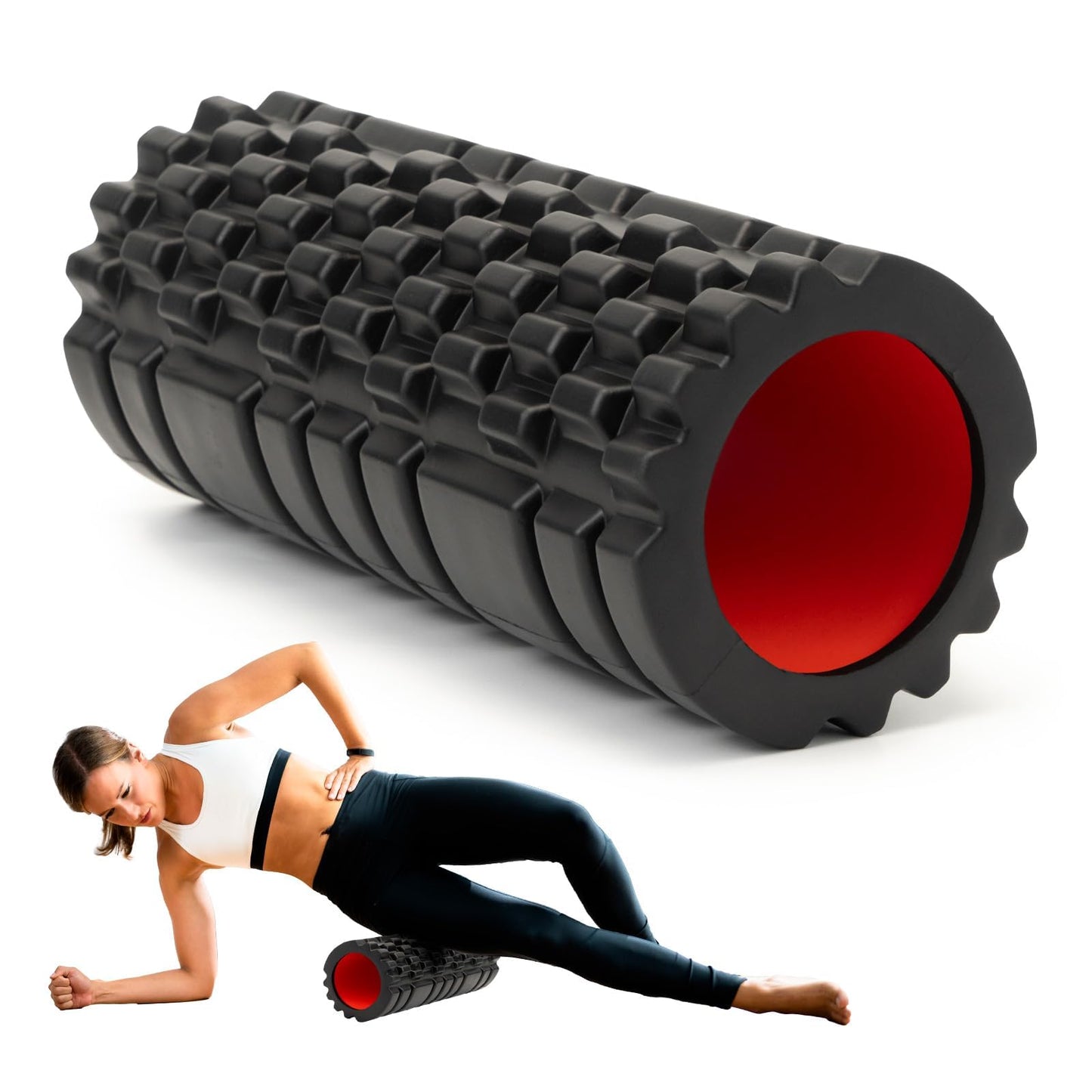 Krightlink Foam Roller for Deep Tissue Massager, 13" High Density Exercise Patented Roller for Muscle Massage and Myofascial Trigger Point Release Back Roller for Fitness, Yoga and Pilates (Black)