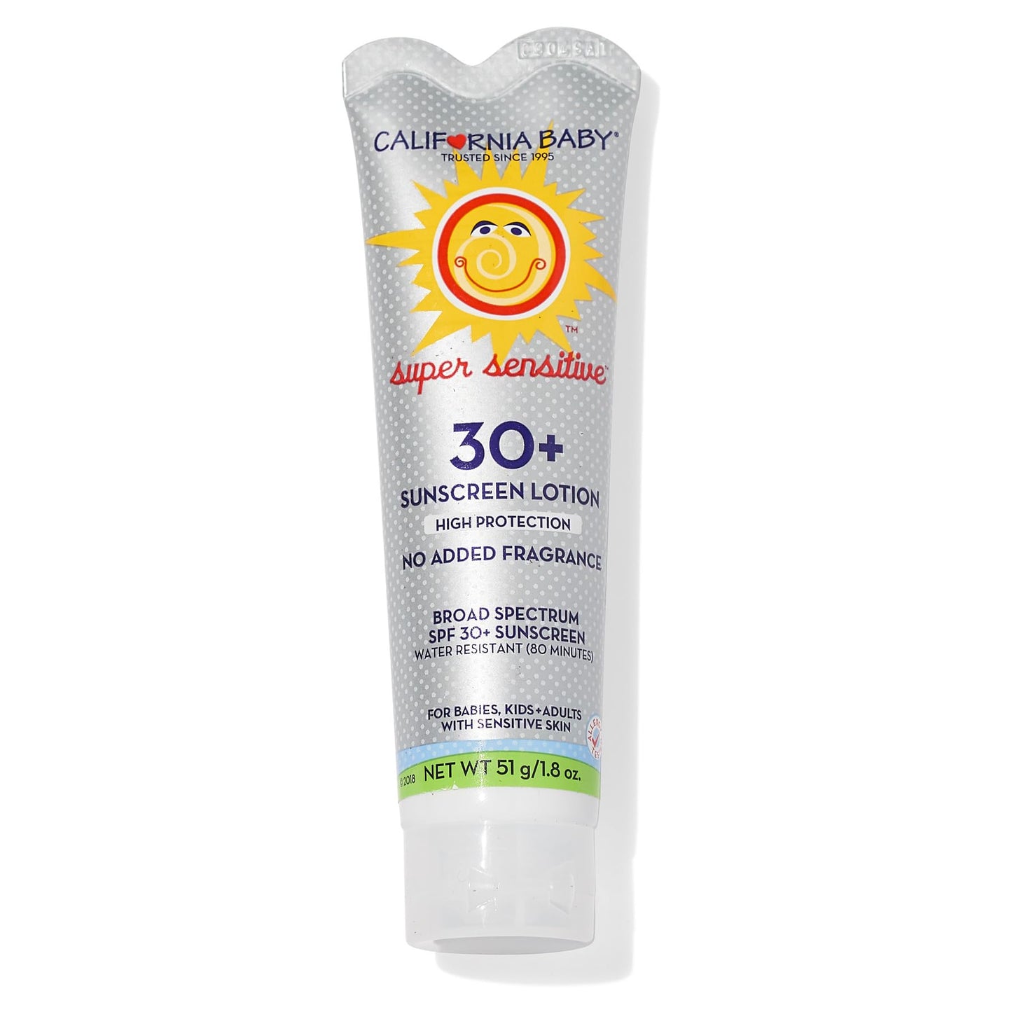 California Baby Super Sensitive SPF 30+ Sunscreen | Unscented | Mineral Based | Titanium Dioxide | Travel Size Baby Sunscreen for Face + Body | 1.8 oz