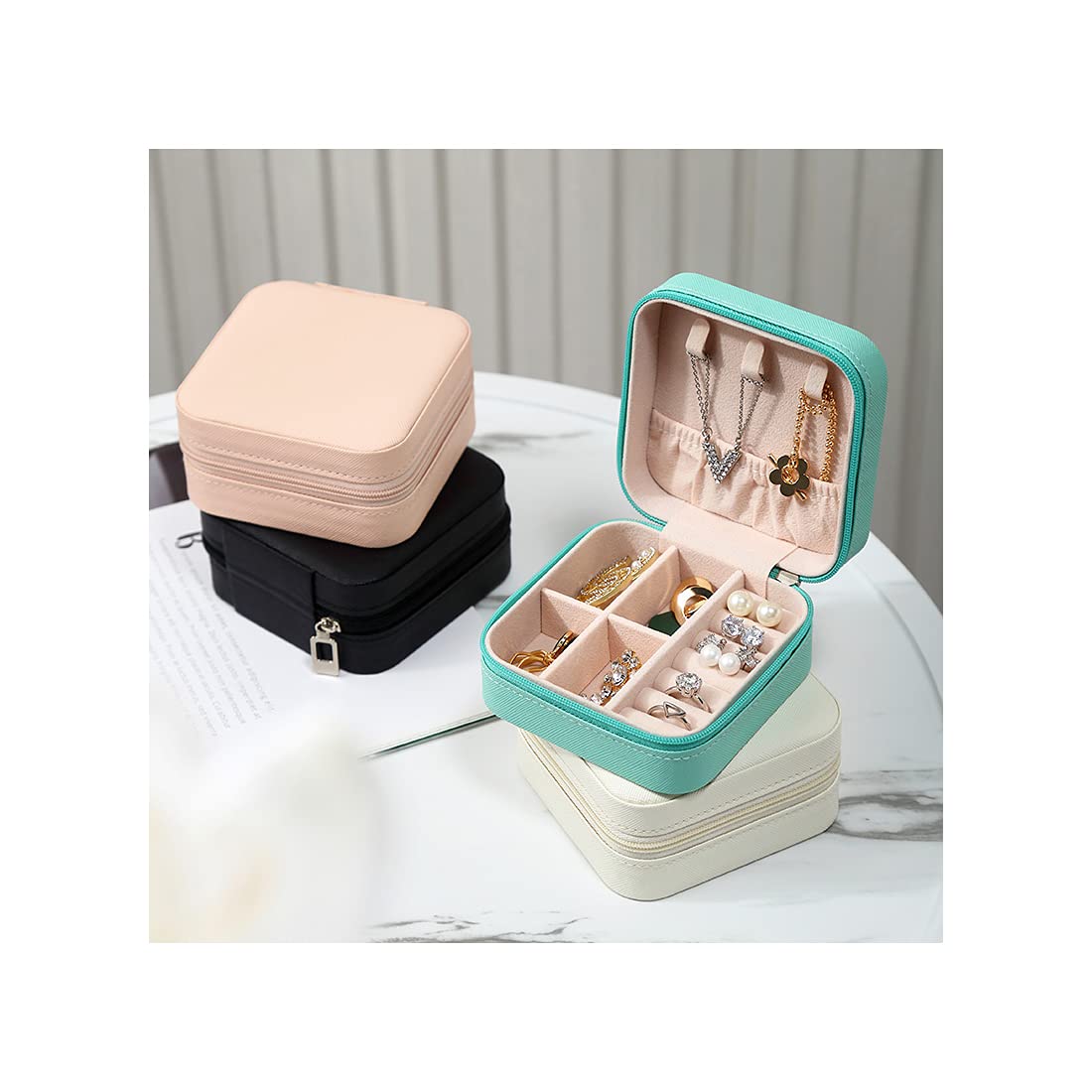 Mini Jewelry Travel Case, Small Portable Jewellry Organizer Box Storage Organizer Portable Display Storage Box for Rings Earrings Necklaces, Gifts for Girl, Women, Mom, Wedding, Birthday(Blue)