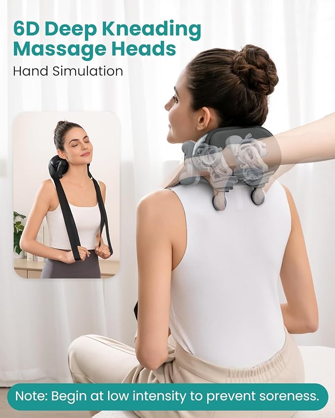 Nekteck Cordless Neck Massager, Shiatsu Neck and Back Massager with Heat, FSA Eligible Gift, Deep Tissue 6D Kneading Massage Pillow for Neck Shoulder Pain Relief, Ideal Christmas Gifts for Men Women