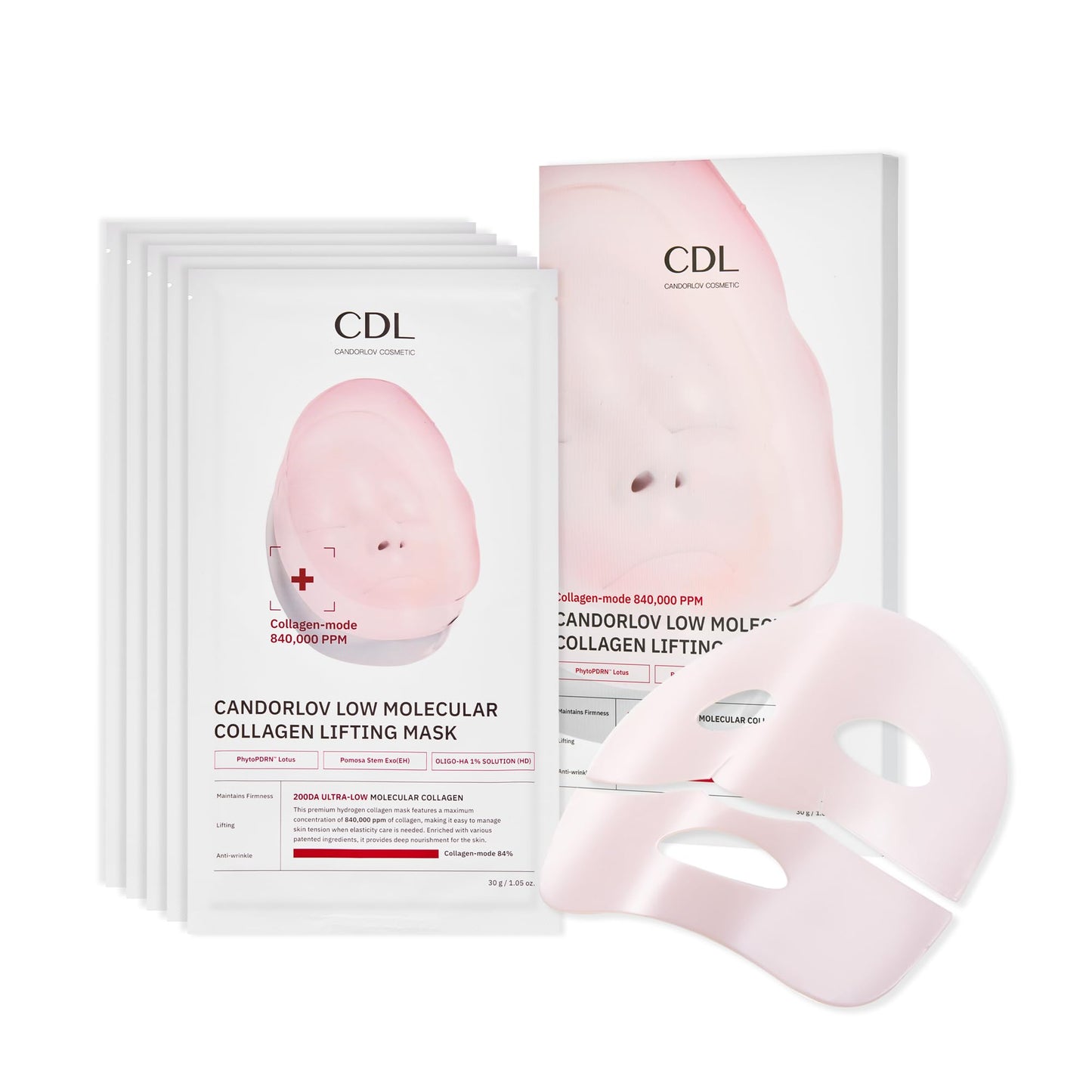 CANDORLOV Overnight Collagen Lifting Gel Mask 5 pcs, Korean Face Lifting Deep Hydrogel Mask for Glass Skin, Anti-Aging with PDRN (Salmon DNA), Hyaluronic Acid for Elasticity, Firmness