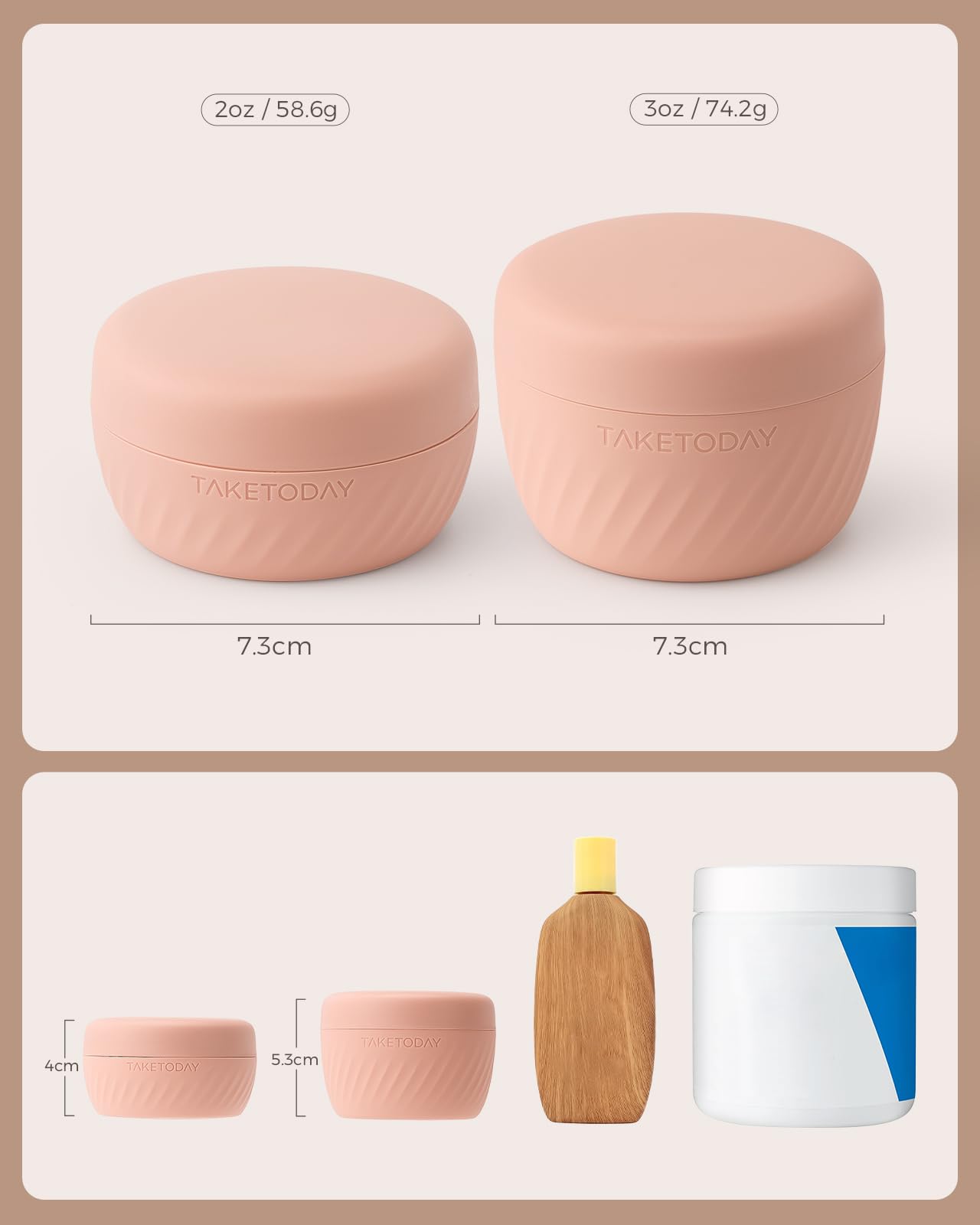 TakeToday Travel Containers for Toiletries, Leak-proof, TSA Approved, Refillable Silicone Cream Jars with Lid Travel Size Essential for Cosmetic toiletry Cream, 2oz, 4 Pack (Apricot)