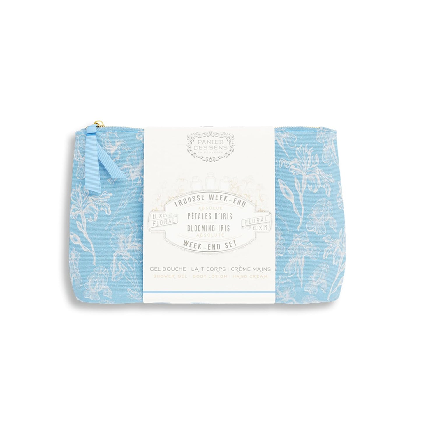 Panier des Sens – Iris Hydrating Set for Women – Body Lotion + Shower Gel + Hand Cream - Travel pouch included - Body Care Kit with 96% Natural Ingredients – Self Care Gifts for women