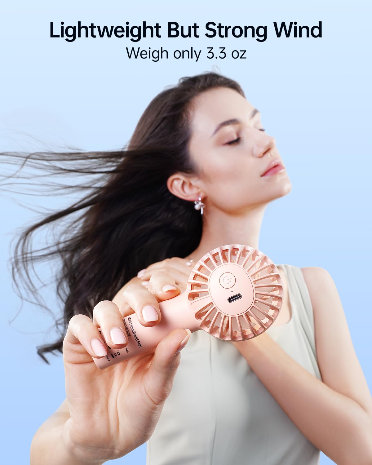 SWEETFULL Mini Portable Fan - Rechargeable Handheld Fan, 3 Speeds Personal Small Hand Gifts for Travel Essentials, Lash, Makeup, Eyelash, Kids, Girls, Women - USB, Cute Design Pink
