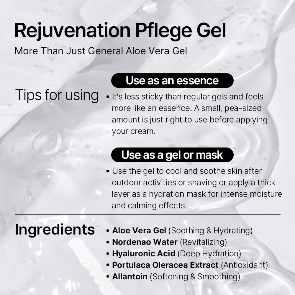 ARZTIN Rejuvenation Pflege Gel, Moisturizing Smoothing Cooling Gel Essence, Soothing Refreshing Non-Sticky Gel, Soothing and Hydrating Aloe Vera for Dry & Sensitive Skin
