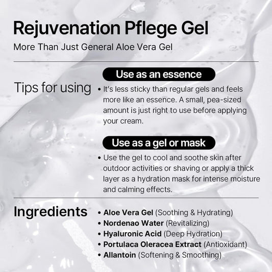 ARZTIN Rejuvenation Pflege Gel, Moisturizing Smoothing Cooling Gel Essence, Soothing Refreshing Non-Sticky Gel, Soothing and Hydrating Aloe Vera for Dry & Sensitive Skin