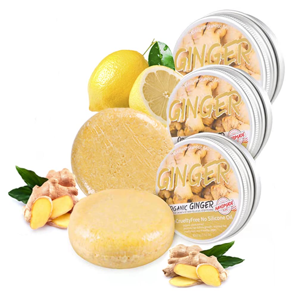 3 Pcs Natural Ginger Shampoo Bar for Hair Regrowth - Promotes Hair Growth, Anti Hair Loss