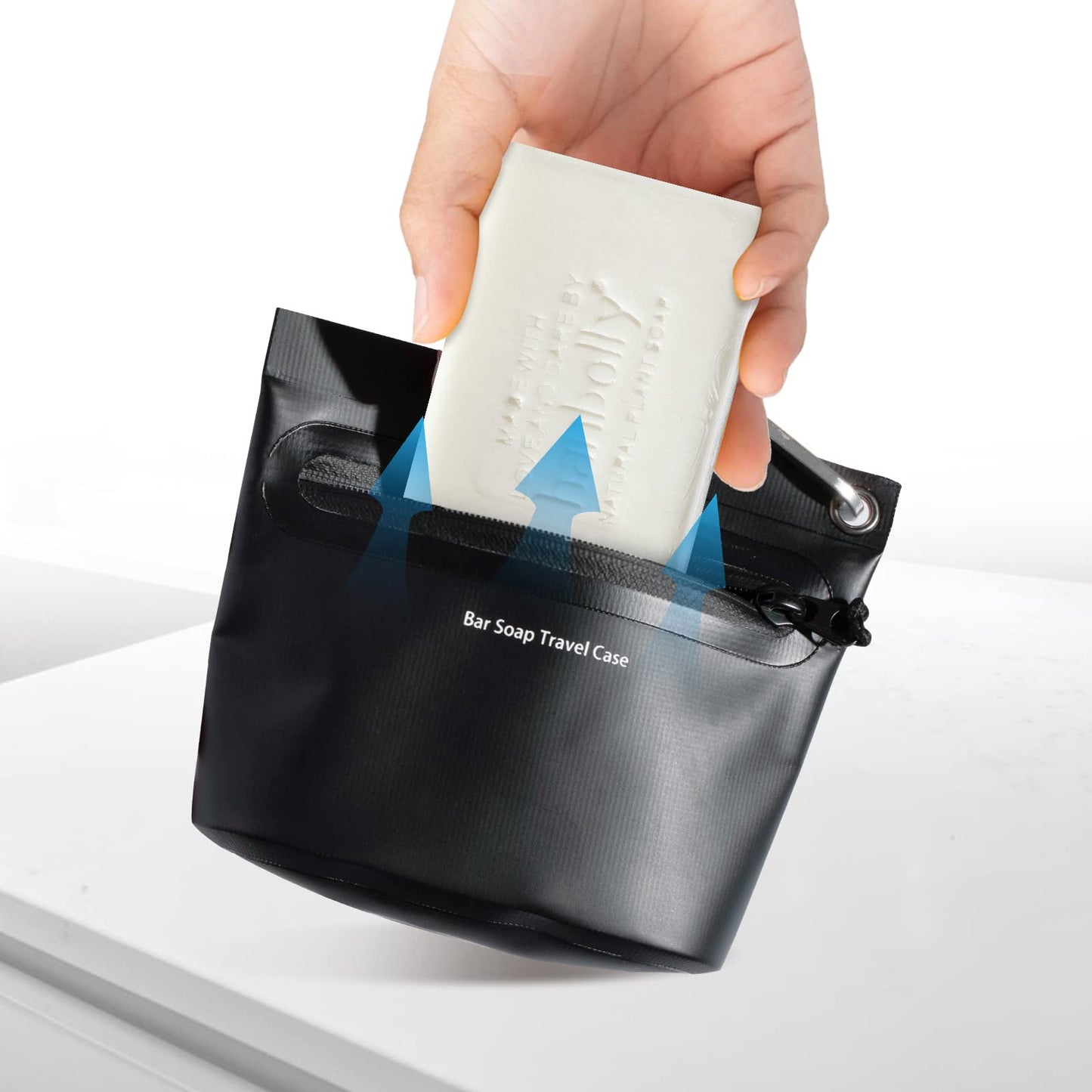 Travel Soap Container Bag with Waterproof Zipper and Carabiner Clip Waterproof and Leak Proof Soap Travel Case Travel Accessories (Black)