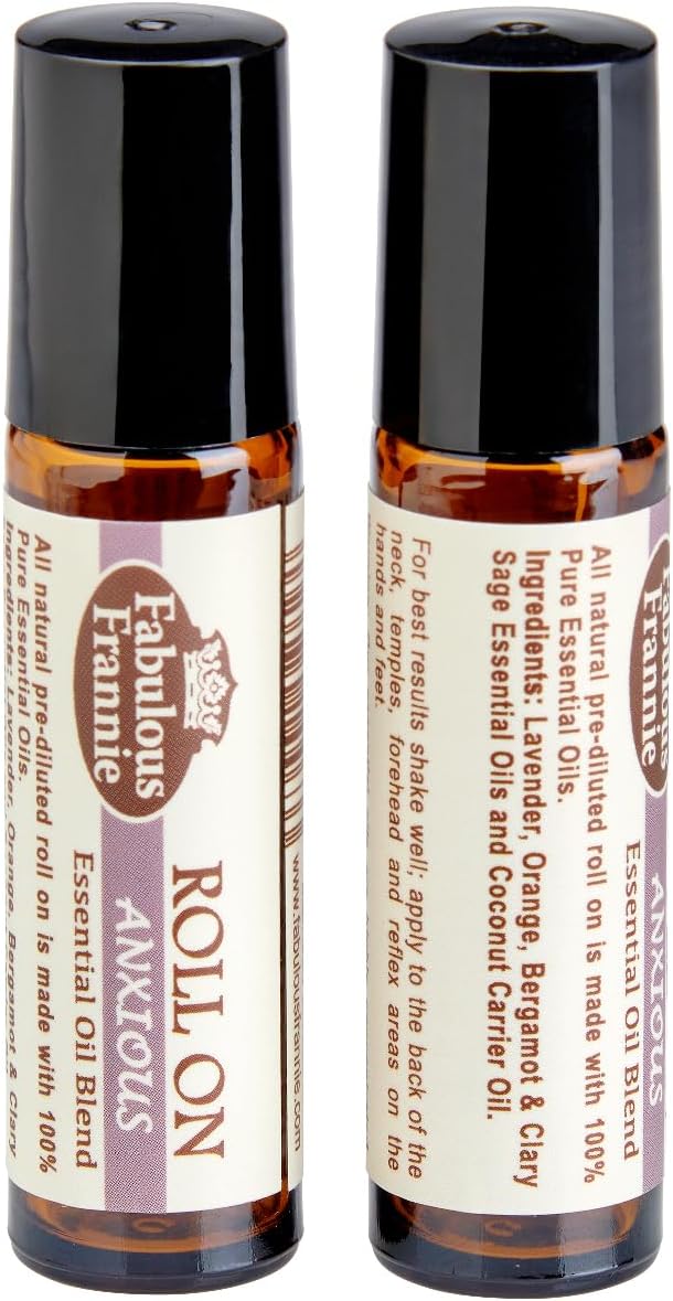 Fabulous Frannie Anxious 10ml Roll-On Pre-Diluted Made with Pure Essential Oils (Lavender, Bitter Orange, Bergamot and Clary Sage) Great for Aromatherapy 10ml