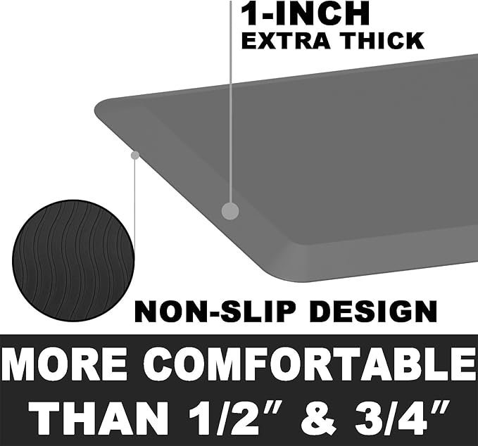 1" Extra Thick Anti Fatigue Floor Mat 20" W x 30" L,Kitchen Mat, Standing Desk Mat,140D Advanced PU Foam Ergonomic Comfort at Home, Office, Garage, Sink (Gray)