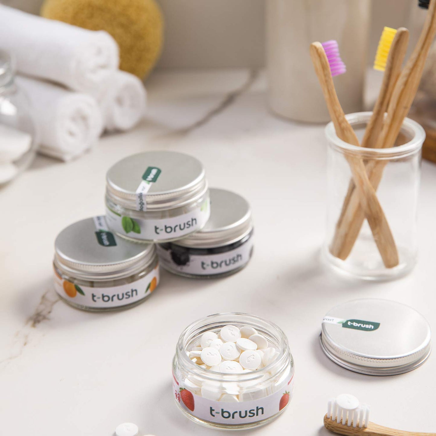 T-brush Whitening Travel Toothpaste Tablets Natural Ingredients, SLS Free, Gluten Free, Cruelty Free, Eco Friendly Packaging, Vegan - Orange Flavoured- Fluoride Free- 90 Tablets